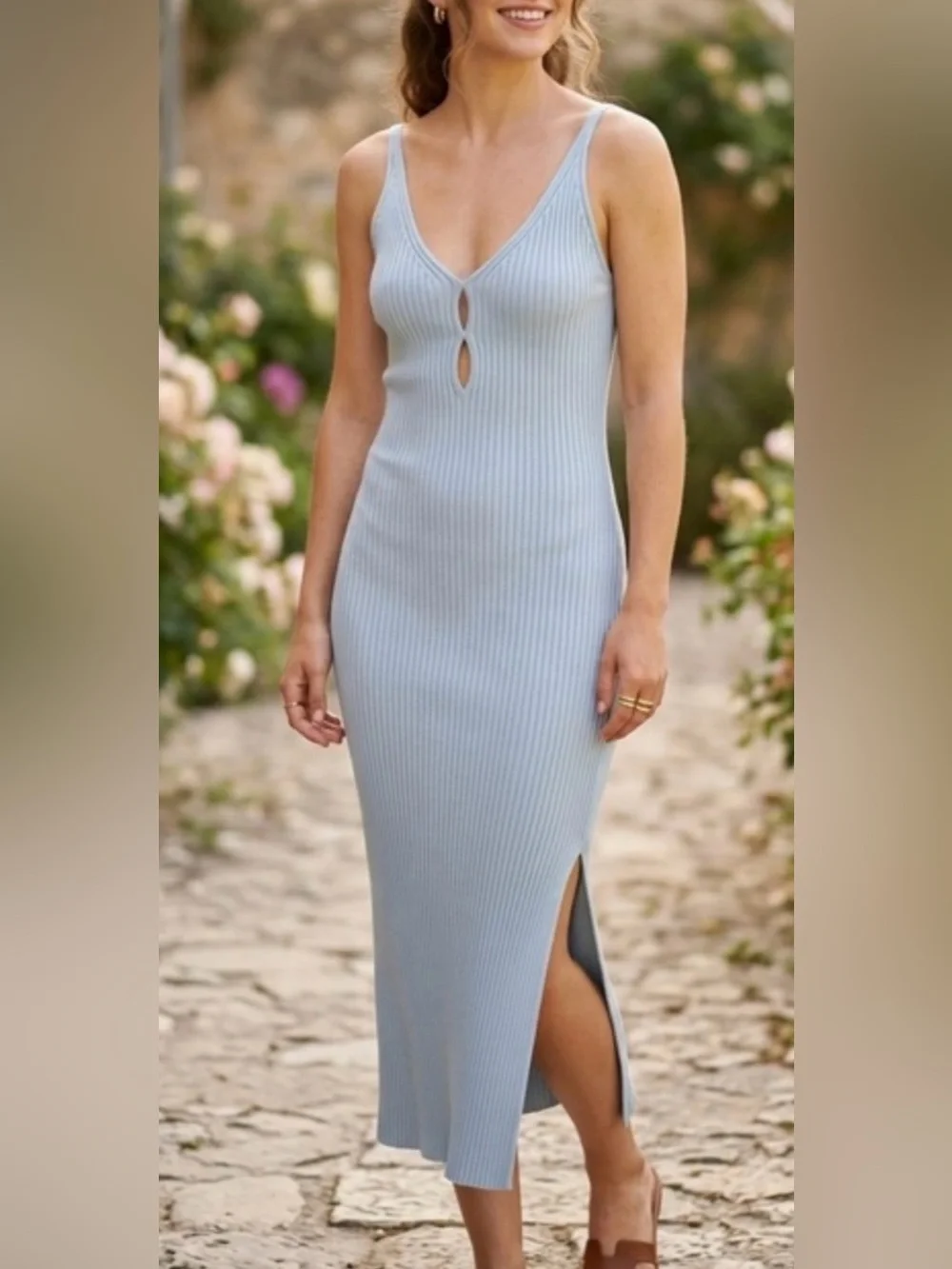 Abercrombie & Fitch Blue Ribbed Knit Sweater Dress Medium